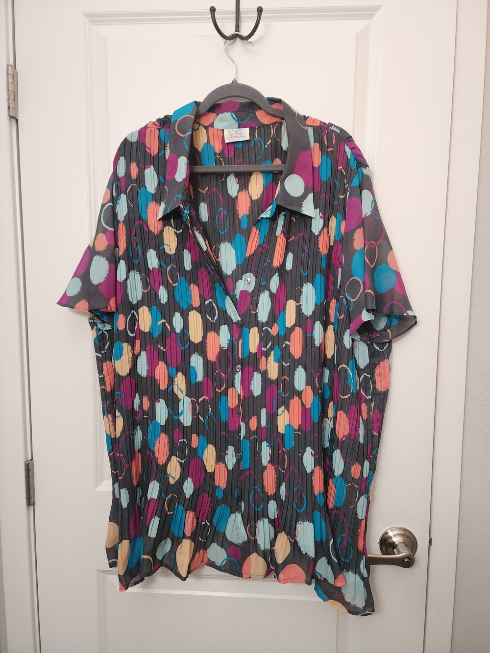 Only Necessities Womens Multicolor Polka Dot Button-Down Shirt